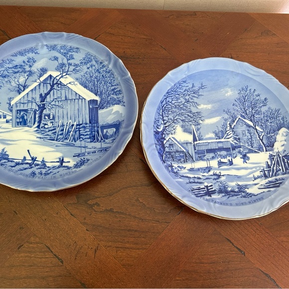 Currier and Ives set of 2 Winter Plates, Farmer's Home Winter, Homestead, Farm - Picture 11 of 12